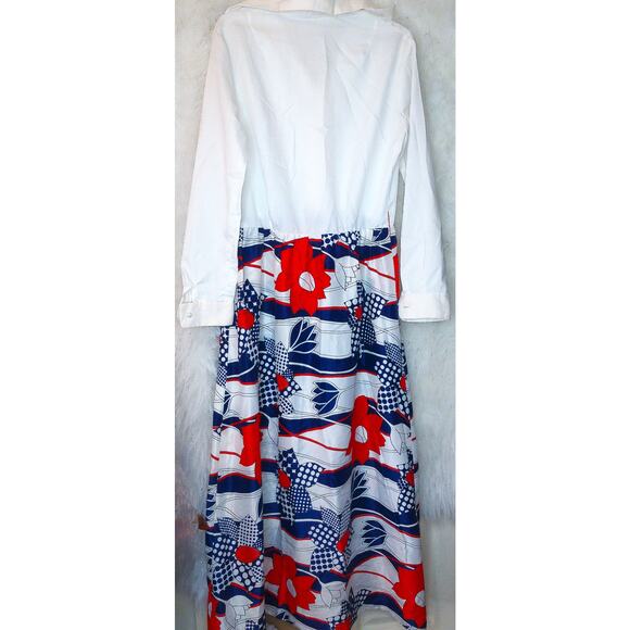 Vintage Red White Blue Floral Maxi Dress Size 14 - Picture 2 of 8